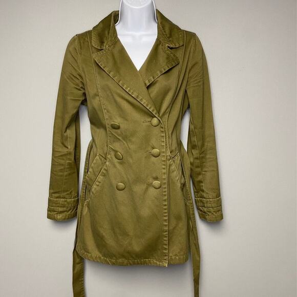 DKNY Jeans Military Style Olive Green Trench Coat Womens Size S - Picture 2 of 8
